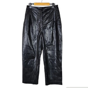 Oak + Fort Vegan Leather Cropped Pants Taper Leg High Waist Black Size Medium